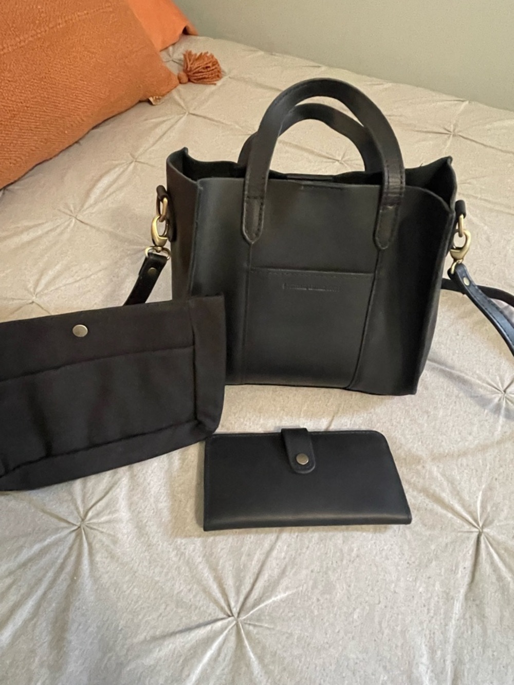 Portland Leather Goods Black Leather Tote Bag with Matching Wallet and Insert